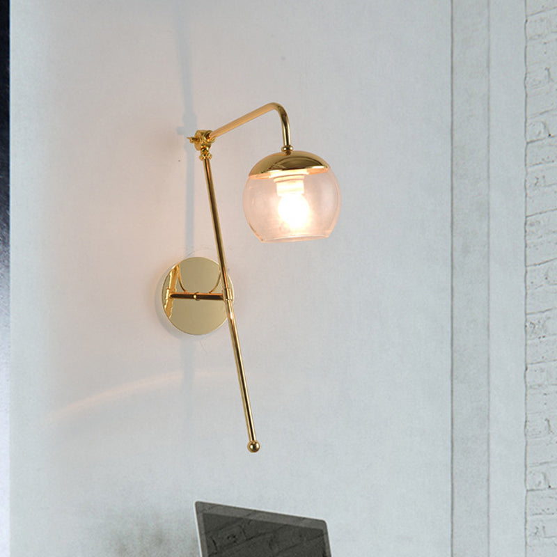 Contemporary Glass Wall Sconce With Brass Finish Arm - 1 Bulb Bedroom Light