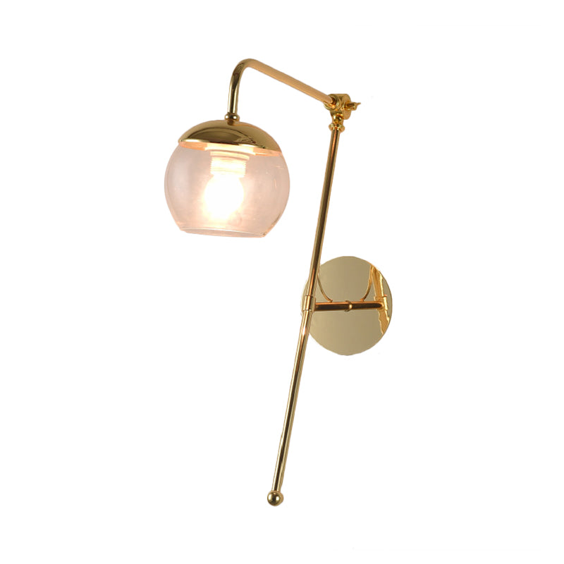 Contemporary Glass Wall Sconce With Brass Finish Arm - 1 Bulb Bedroom Light