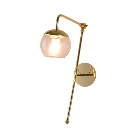 Contemporary Glass Wall Sconce With Brass Finish Arm - 1 Bulb Bedroom Light