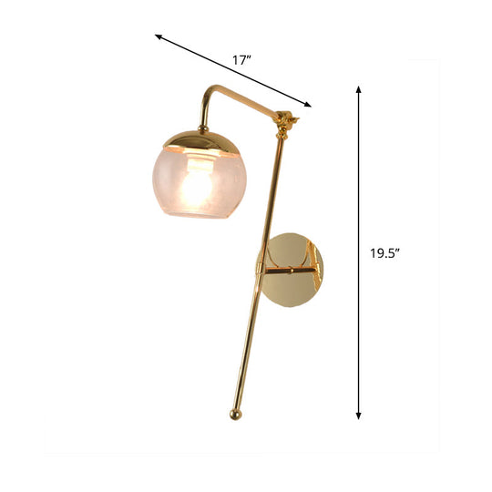 Contemporary Glass Wall Sconce With Brass Finish Arm - 1 Bulb Bedroom Light