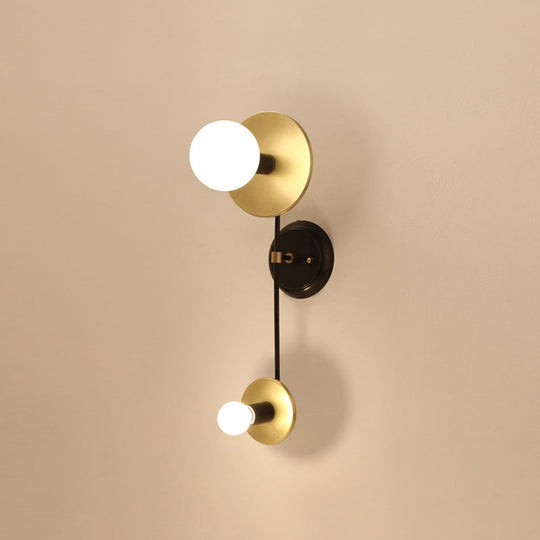 Modern 2-Light Balance Scale Wall Sconce: Black & Gold Milky Glass Reading Lamp