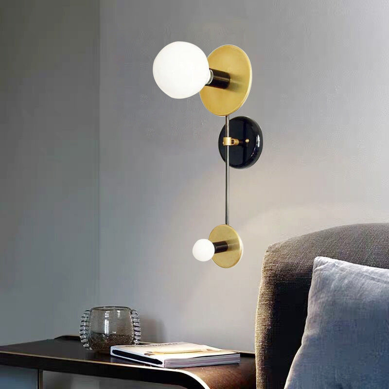 Modern 2-Light Balance Scale Wall Sconce: Black & Gold Milky Glass Reading Lamp