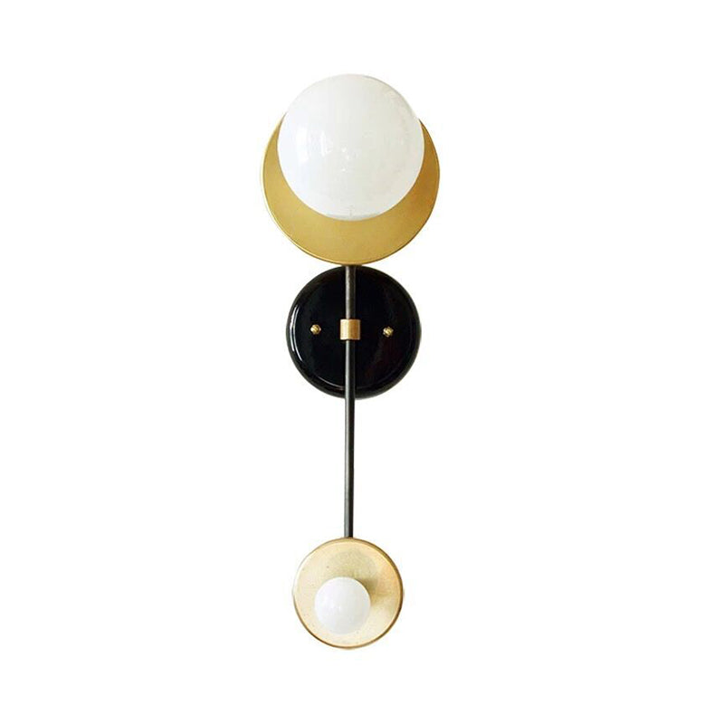 Modern 2-Light Balance Scale Wall Sconce: Black & Gold Milky Glass Reading Lamp