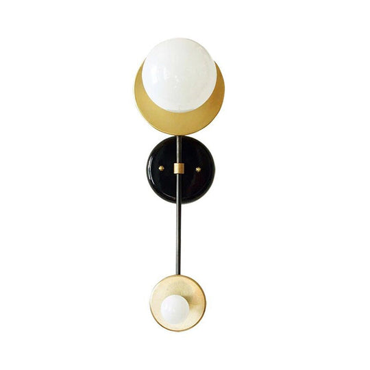 Modern 2-Light Balance Scale Wall Sconce: Black & Gold Milky Glass Reading Lamp