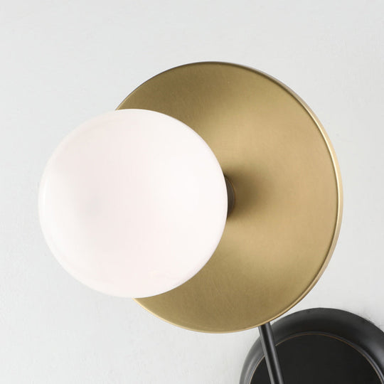 Modern 2-Light Balance Scale Wall Sconce: Black & Gold Milky Glass Reading Lamp