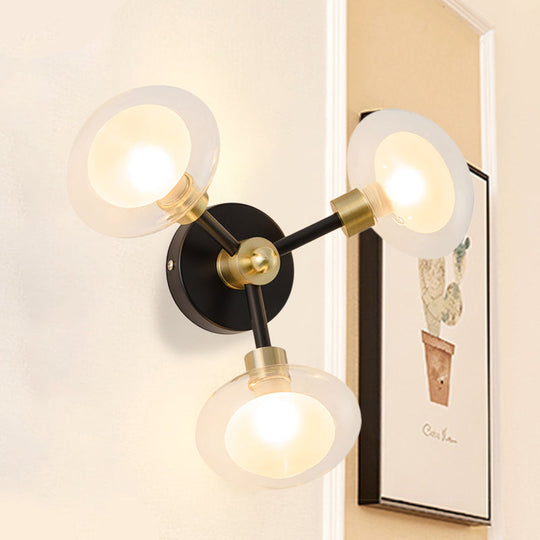 Contemporary Clear Glass Spherical Wall Sconce - Black And Gold 1/3 Light