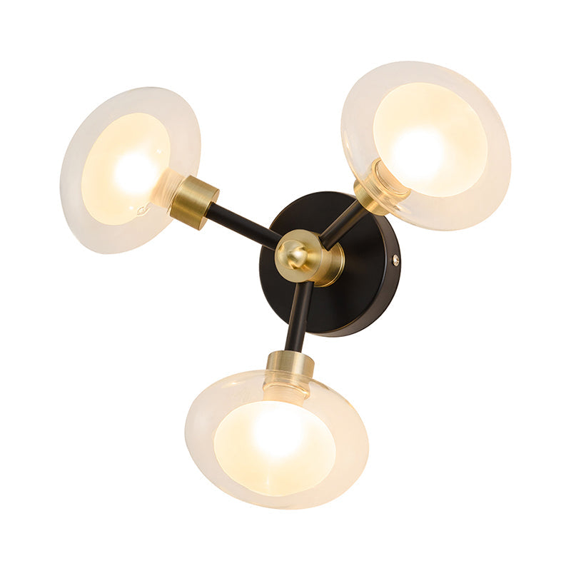 Contemporary Clear Glass Spherical Wall Sconce - Black And Gold 1/3 Light