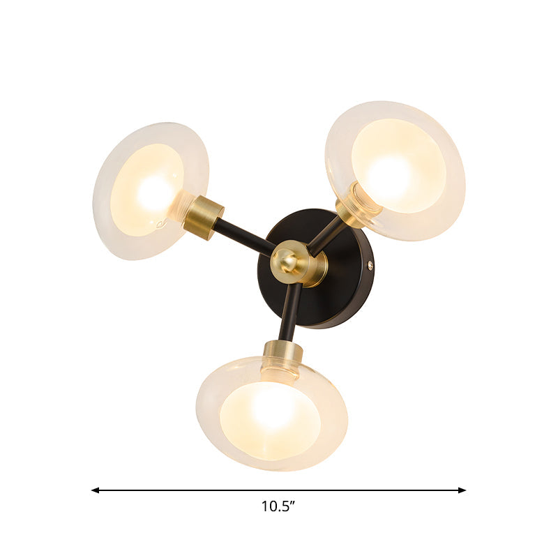 Contemporary Clear Glass Spherical Wall Sconce - Black And Gold 1/3 Light