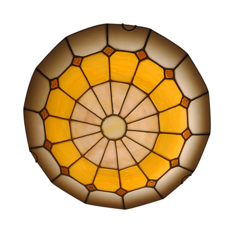 Vintage Stained Glass Flush Mount Ceiling Light Wide Bowl-Shaped Design (12/16) Orange