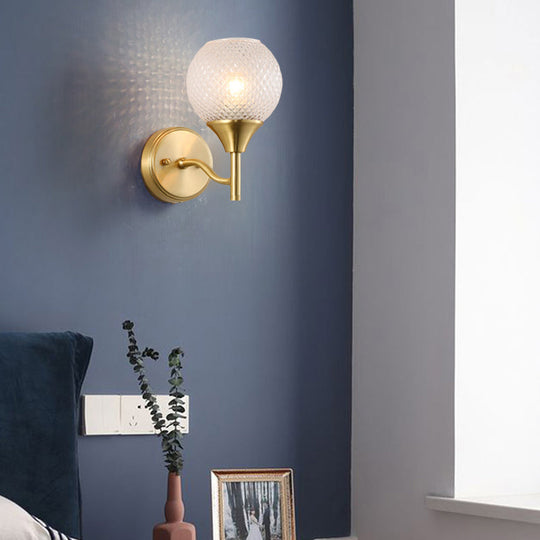 Minimal Single Light Brass Wall Sconce With Spherical Prismatic Glass