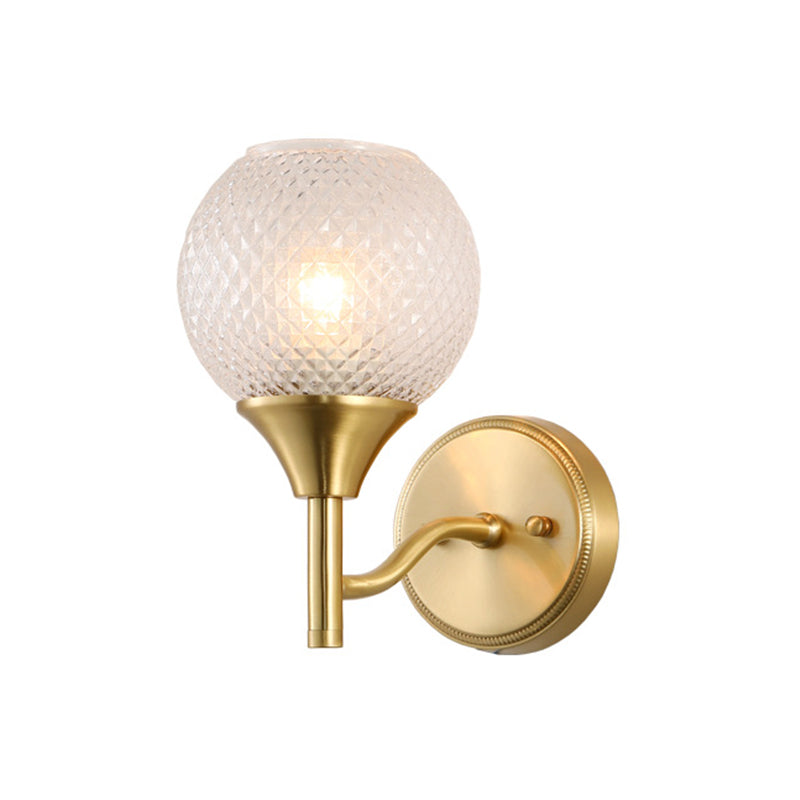 Minimal Single Light Brass Wall Sconce With Spherical Prismatic Glass