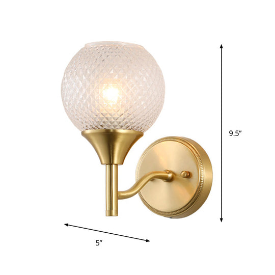 Minimal Single Light Brass Wall Sconce With Spherical Prismatic Glass