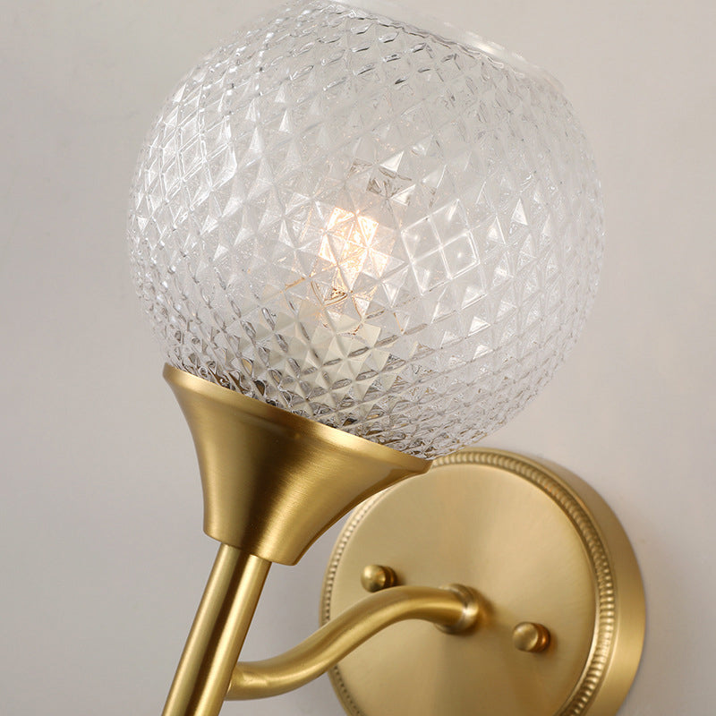 Minimal Single Light Brass Wall Sconce With Spherical Prismatic Glass