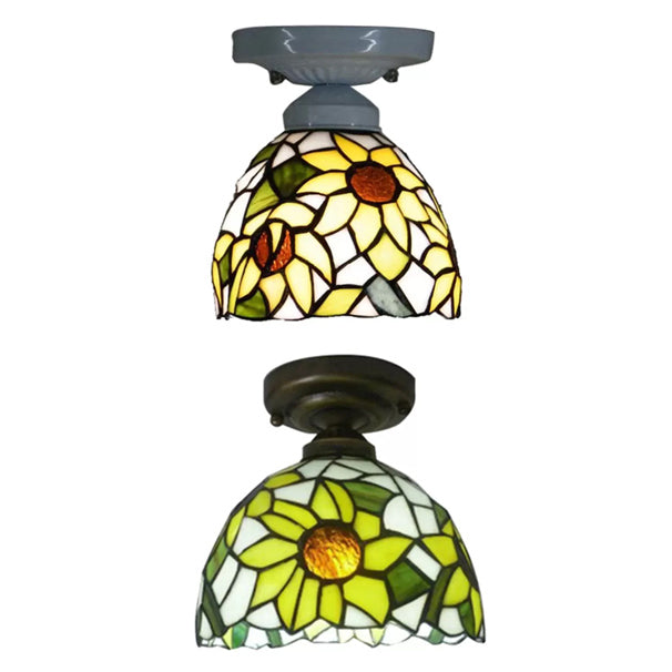 Tiffany Stained Glass Sunflower Ceiling Light for Bedroom - 9" High x 8" Diameter