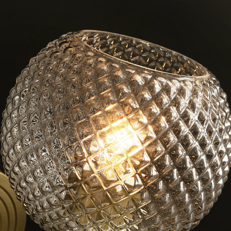 Sleek Glass Globe Wall Sconce: Ribbed Simplicity Brass Finish Mounted Light Fixture