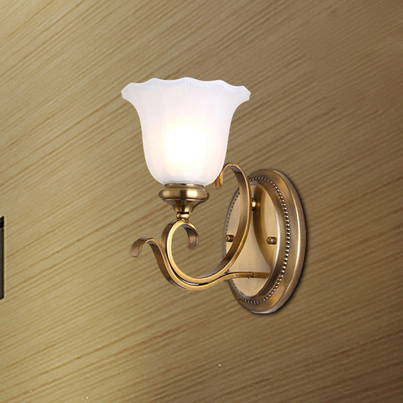 Traditional Opal Glass Wall Sconce With Gold Finish & Petal Shade - Corridor Lighting Fixture