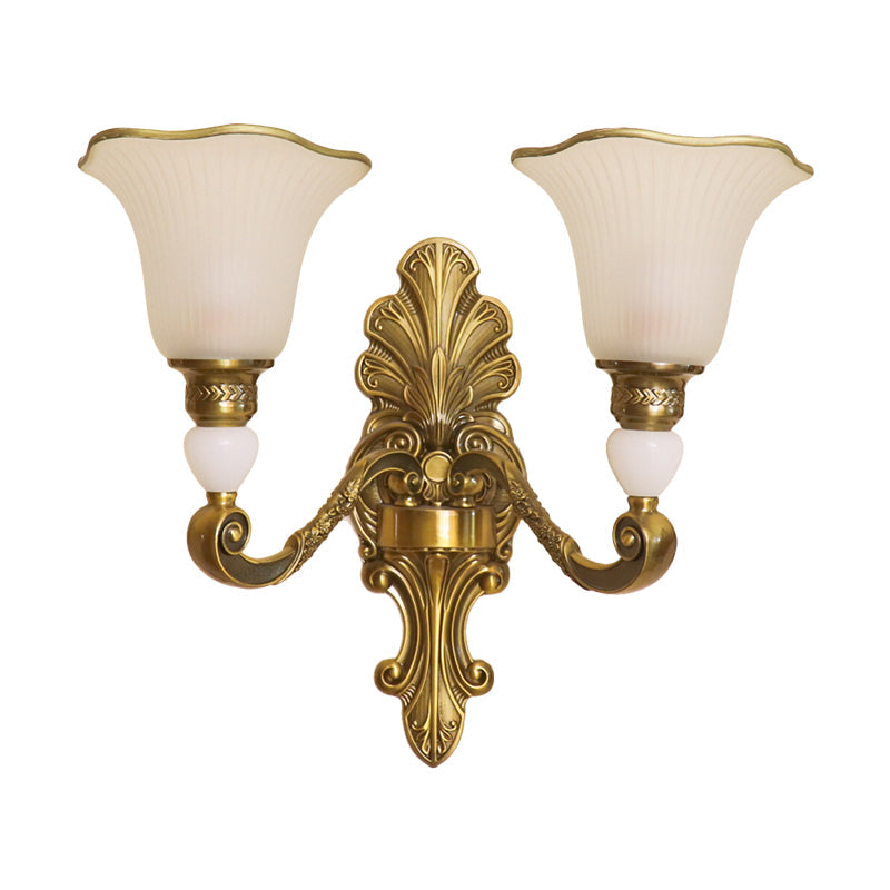 Traditional Style Petal Sconce Lamp With Frosted Glass And Gold Arm For Wall Lighting