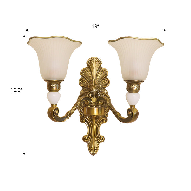 Traditional Style Petal Sconce Lamp With Frosted Glass And Gold Arm For Wall Lighting