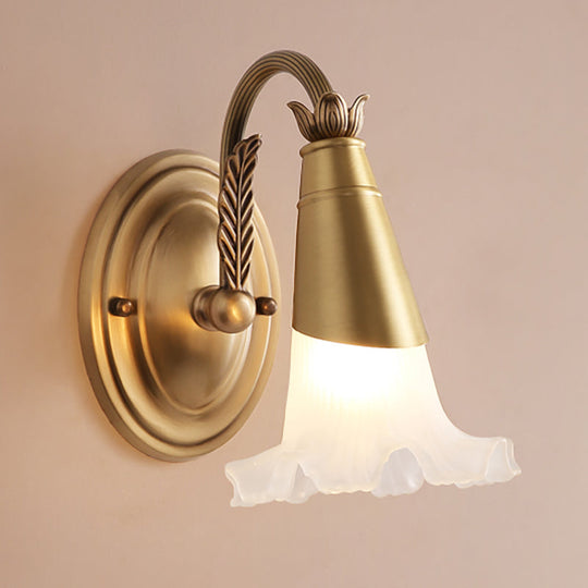 Traditional Flower Wall Lamp - 1/2-Light Frosted Glass Sconce In Gold For Bathroom