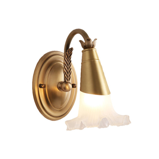 Traditional Flower Wall Lamp - 1/2-Light Frosted Glass Sconce In Gold For Bathroom