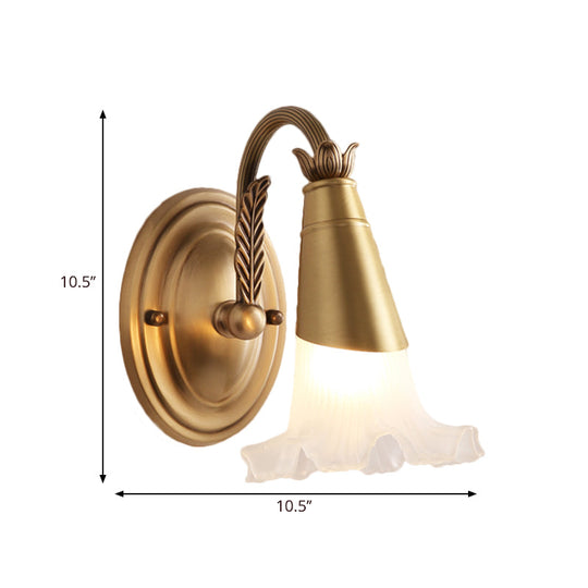 Traditional Flower Wall Lamp - 1/2-Light Frosted Glass Sconce In Gold For Bathroom