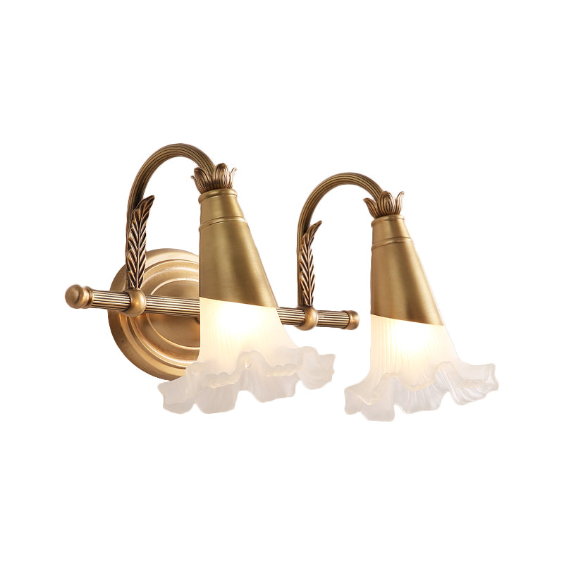 Traditional Flower Wall Lamp - 1/2-Light Frosted Glass Sconce In Gold For Bathroom