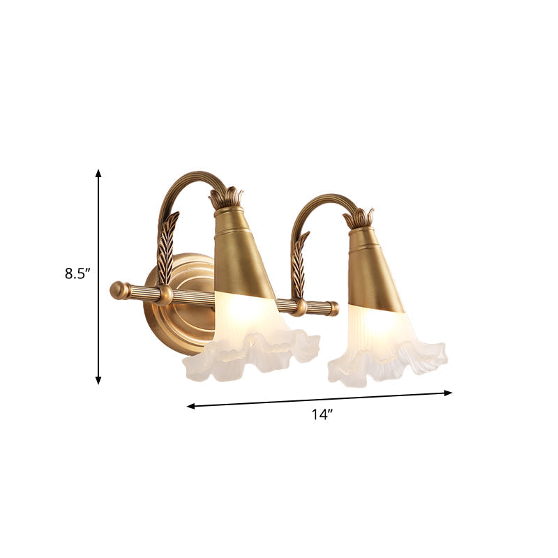 Traditional Flower Wall Lamp - 1/2-Light Frosted Glass Sconce In Gold For Bathroom