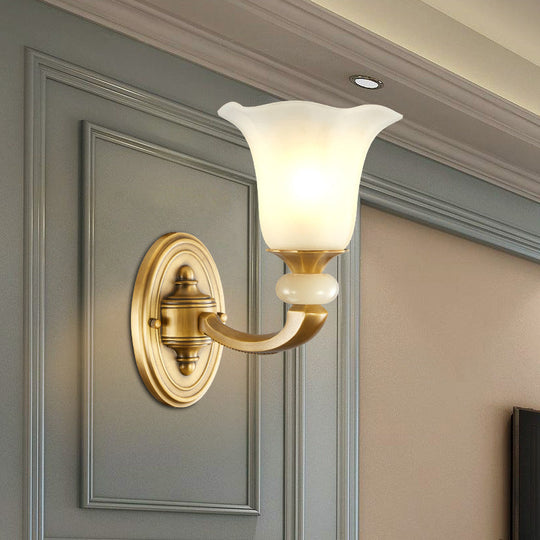 Milky Glass Petal Wall Sconce - Classic Style 1/2-Bulb Lamp With Gold Finish For Corridor 1 /