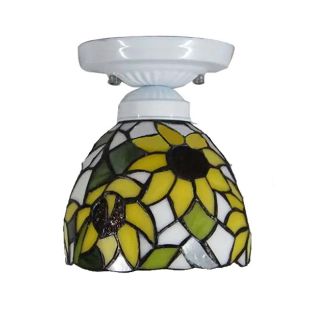 Tiffany Stained Glass Sunflower Ceiling Light for Bedroom - 9" High x 8" Diameter