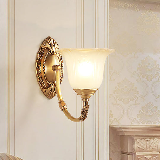 Classic Metal Sconce Light With Opal Glass Petal Shade - Perfect For Bedroom Walls 1 / Gold