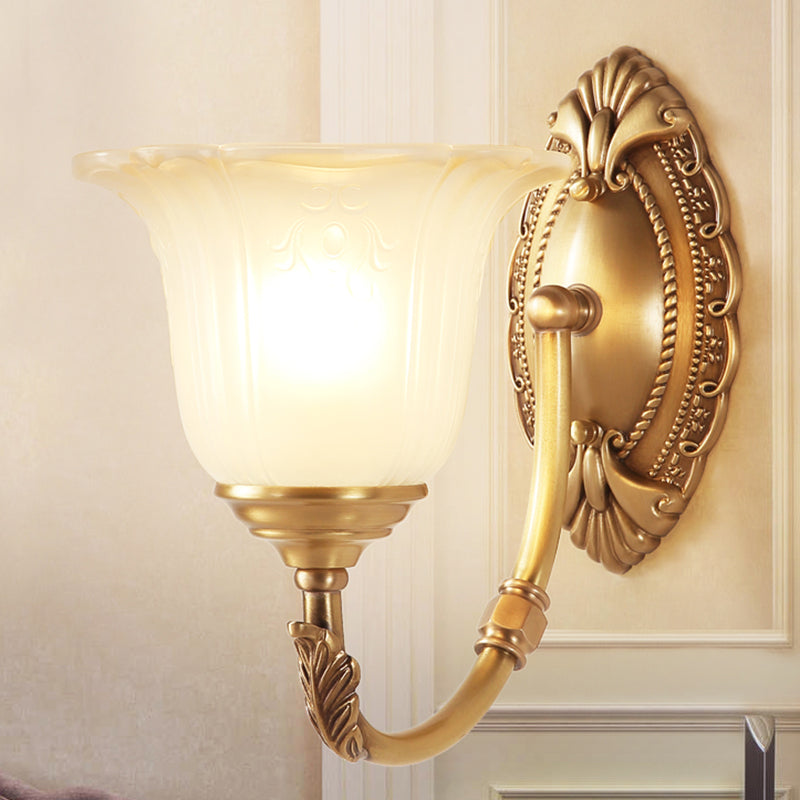 Classic Metal Sconce Light With Opal Glass Petal Shade - Perfect For Bedroom Walls