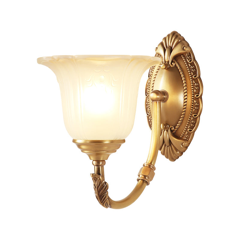 Classic Metal Sconce Light With Opal Glass Petal Shade - Perfect For Bedroom Walls