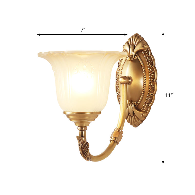 Classic Metal Sconce Light With Opal Glass Petal Shade - Perfect For Bedroom Walls