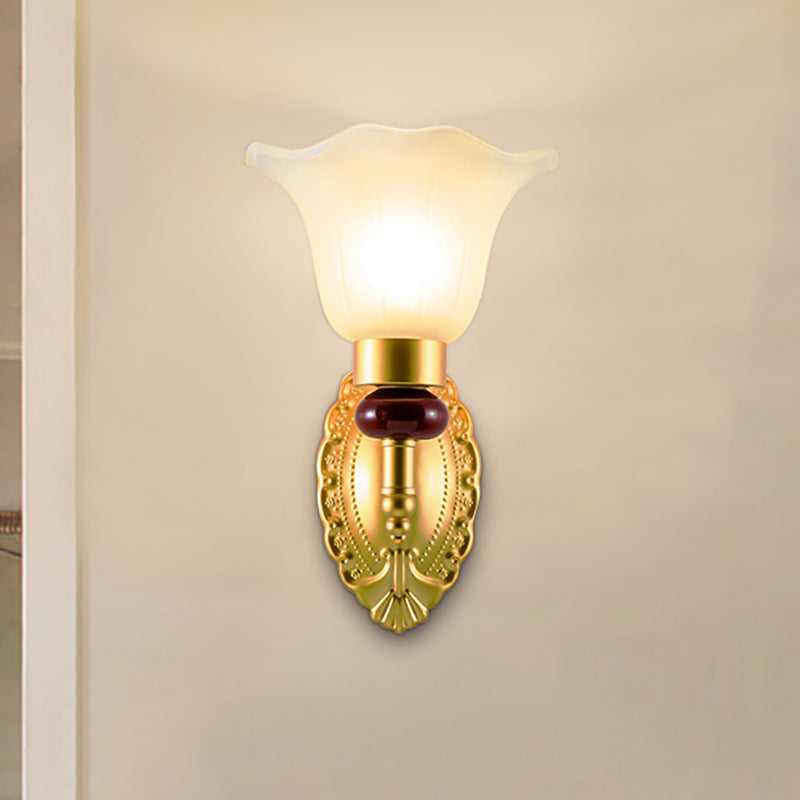 Vintage Style Gold Wall Sconce With Opal Glass Petal Shade - 1/2-Head Bedroom Fixture 1 /