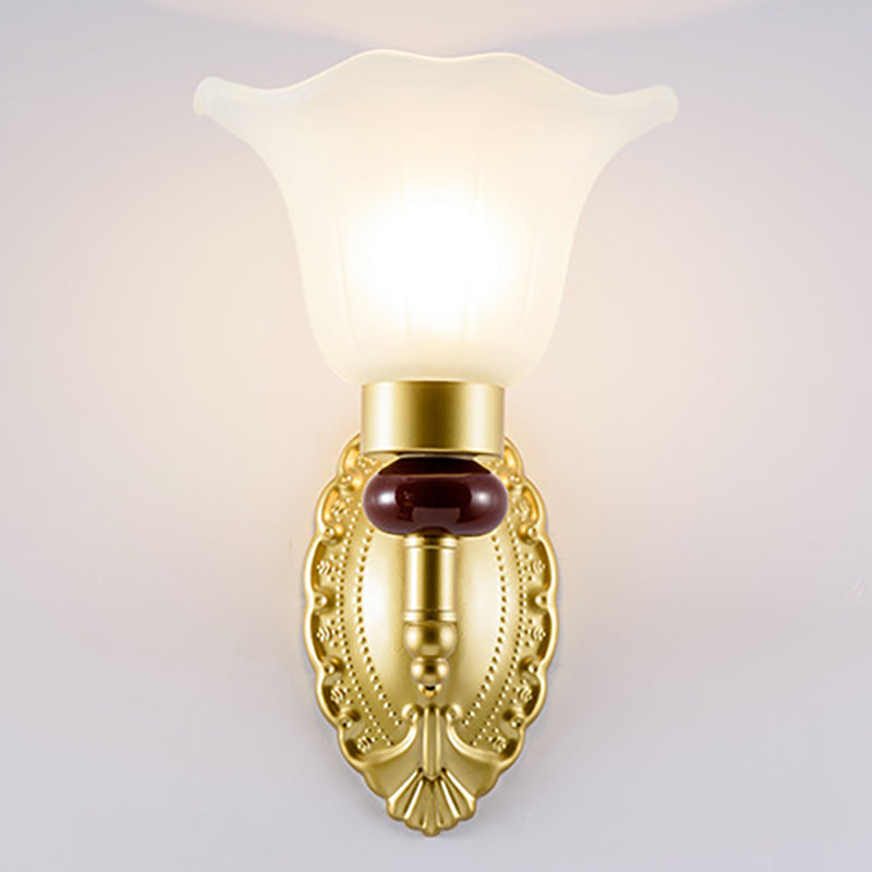 Vintage Style Gold Wall Sconce With Opal Glass Petal Shade - 1/2-Head Bedroom Fixture