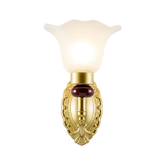 Vintage Style Gold Wall Sconce With Opal Glass Petal Shade - 1/2-Head Bedroom Fixture