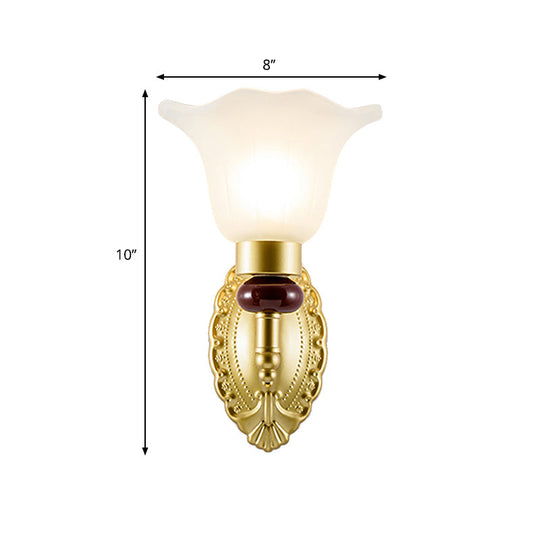 Vintage Style Gold Wall Sconce With Opal Glass Petal Shade - 1/2-Head Bedroom Fixture