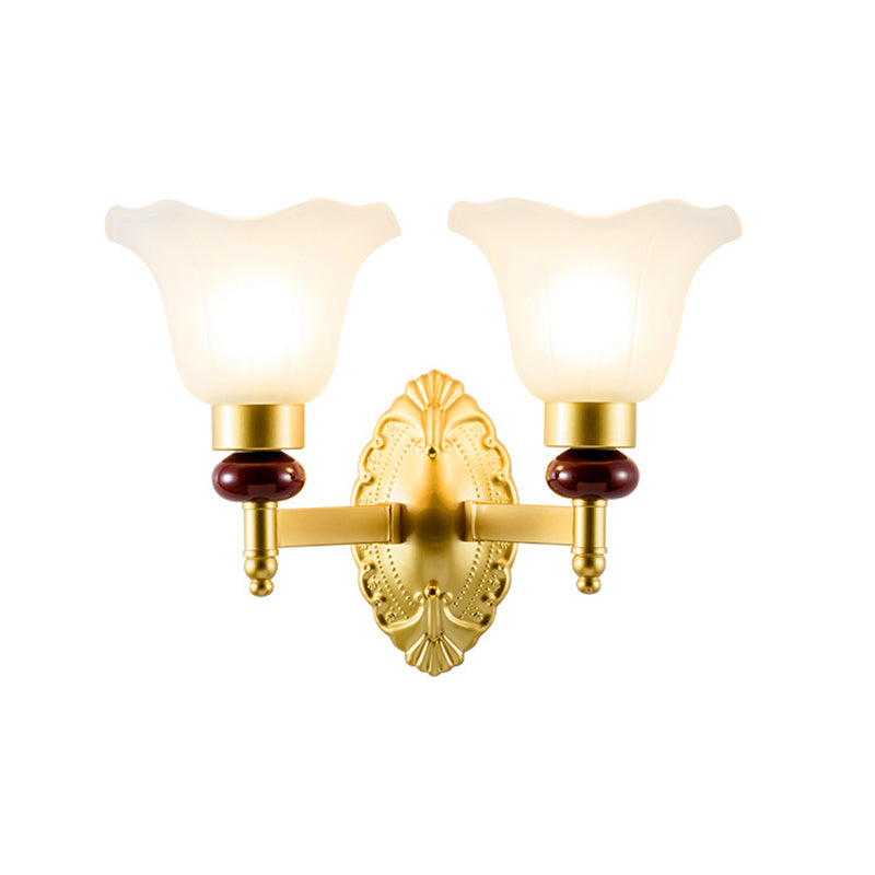 Vintage Style Gold Wall Sconce With Opal Glass Petal Shade - 1/2-Head Bedroom Fixture