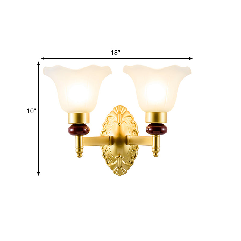 Vintage Style Gold Wall Sconce With Opal Glass Petal Shade - 1/2-Head Bedroom Fixture