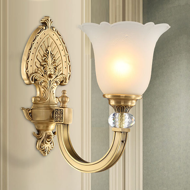 Frosted Glass Wall Sconce With Vintage Style & Golden Backplate