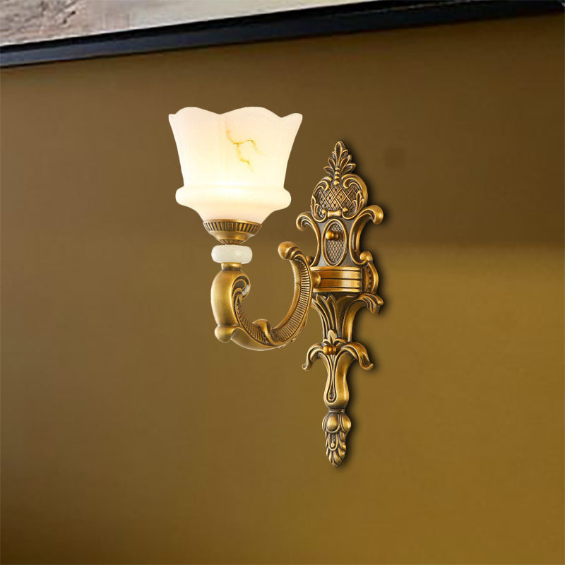 Vintage Petal Sconce Light Fixture - Opal Glass Wall Lamp In Brass For Bedroom 1 /