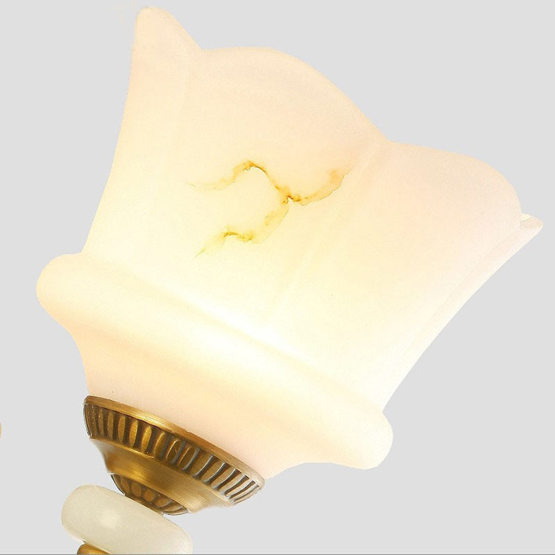 Vintage Petal Sconce Light Fixture - Opal Glass Wall Lamp In Brass For Bedroom