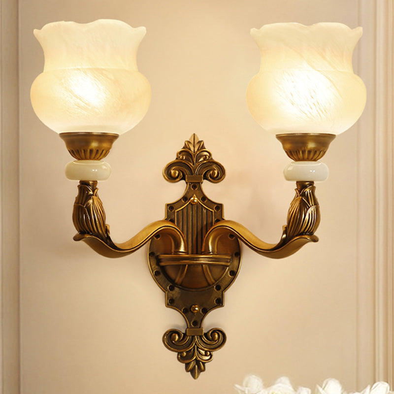 Classic Floral Wall Sconce With Milk Glass Shade And Brass Carved Backplate 2 /