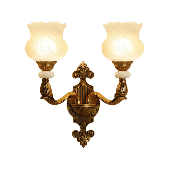 Classic Floral Wall Sconce With Milk Glass Shade And Brass Carved Backplate