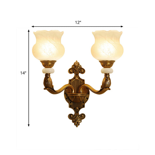 Classic Floral Wall Sconce With Milk Glass Shade And Brass Carved Backplate