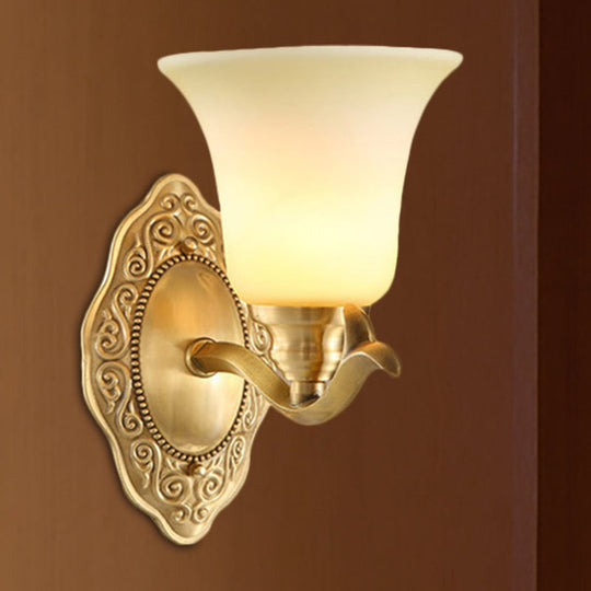 Classic Bell Shade Wall Light Fixture With Frosted Glass Sconce Lamp And Metallic Arm