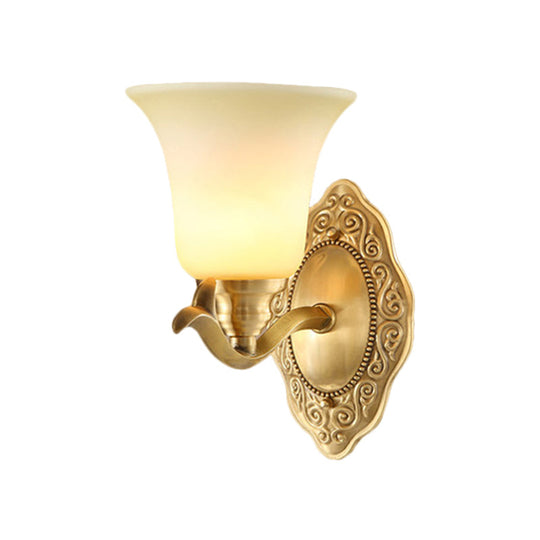 Classic Bell Shade Wall Light Fixture With Frosted Glass Sconce Lamp And Metallic Arm