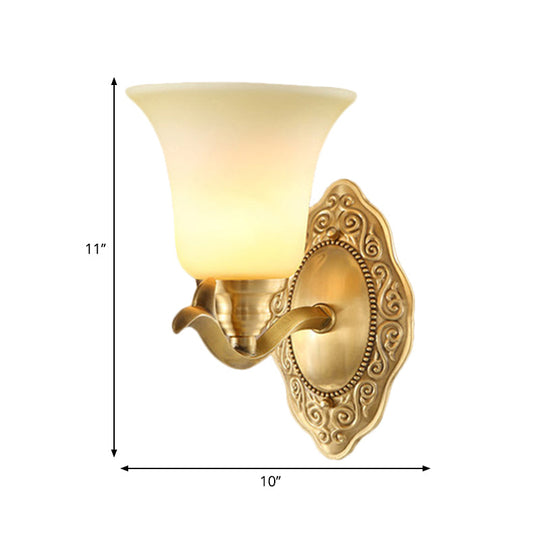 Classic Bell Shade Wall Light Fixture With Frosted Glass Sconce Lamp And Metallic Arm