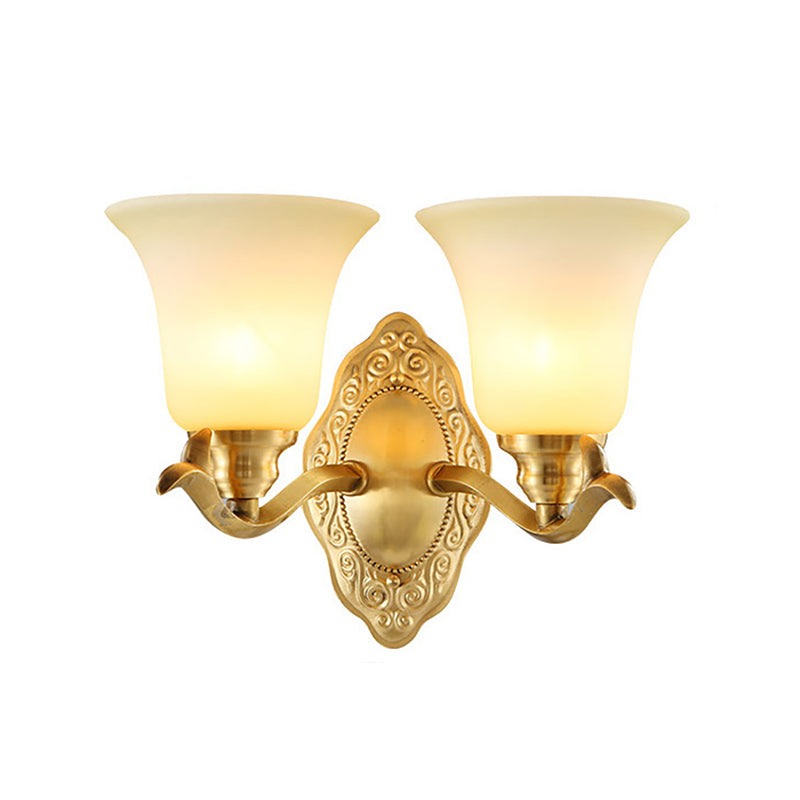 Classic Bell Shade Wall Light Fixture With Frosted Glass Sconce Lamp And Metallic Arm