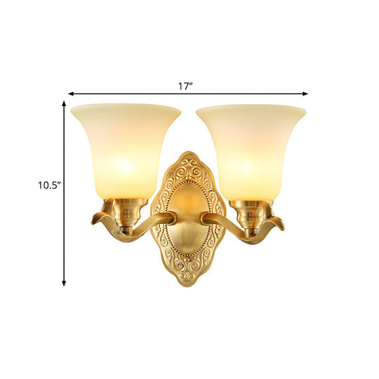 Classic Bell Shade Wall Light Fixture With Frosted Glass Sconce Lamp And Metallic Arm